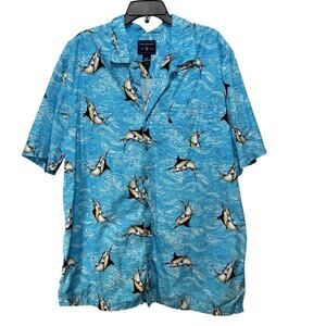 Saddlebred Men’s Blue Marlin short sleeve Hawaiian shirt. Size XLT